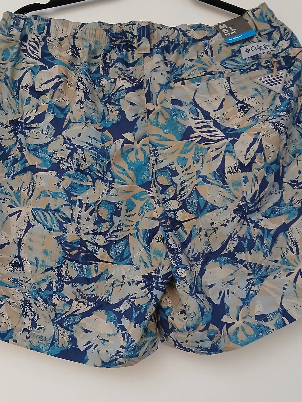 Columbia Blue & Sand Tropical Print Shorts Size M6L Short Court New $18 - Picture 4 of 13